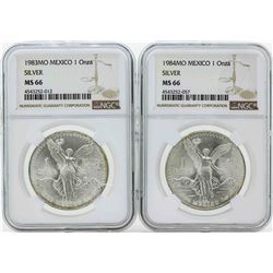 Set of 1983MO-1984MO Mexico 1 Onza Silver Libertad Coins NGC MS66