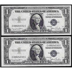 Lot of (2) Consecutive 1935D $1 Silver Certificate Notes Narrow Uncirculated