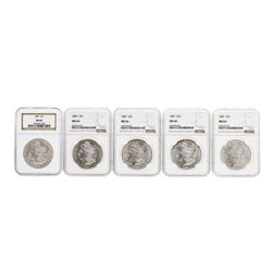 Lot of (5) 1887 $1 Morgan Silver Dollar Coins NGC MS64