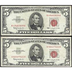 Lot of (2) 1963 $5 Legal Tender Notes