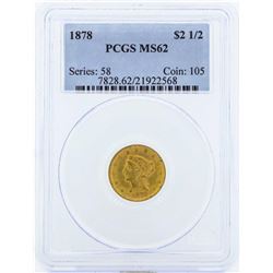 1878 $2 1/2 Liberty Head Quarter Eagle Gold Coin PCGS MS62