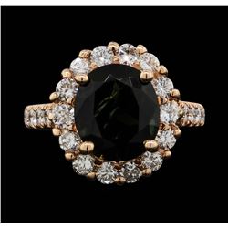 14KT Rose Gold 4.09ct Green Tourmaline and Diamond Ring