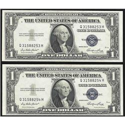 Lot of (2) 1935E Consecutive $1 Silver Certificate Notes Uncirculated