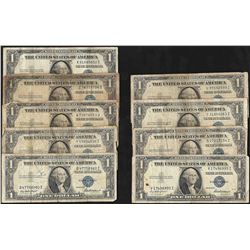 Lot of (9) 1935 & 1957 $1 Silver Certificate Notes