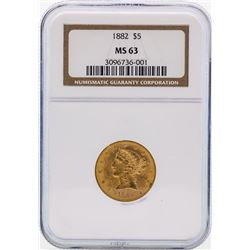 1882 $5 Libertry Head Half Eagle Gold Coin NGC MS63