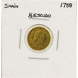 1758 Ferdinand VI Spanish 1/2 Escudos Gold Coin