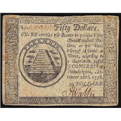 September 26, 1778 $50 Continental Currency Note
