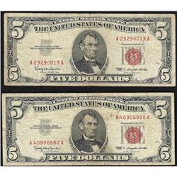 Lot of (2) 1963 $5 Legal Tender Notes