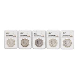 Lot of (5) 1896 $1 Morgan Silver Dollar Coins NGC MS63