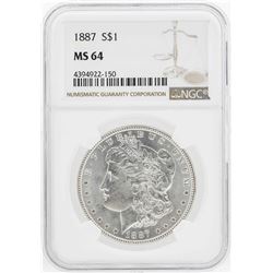 1887 $1 Morgan Silver Dollar Coin NGC MS64