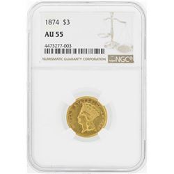 1874 $3 Indian Princess Head Gold Coin NGC AU55