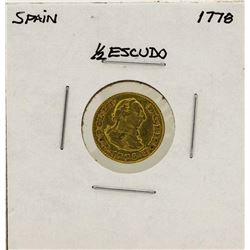 1778 Charles III Spanish 1/2 Escudos Gold Coin