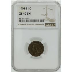 1908-S Indian Head Penny Coin NGC XF40BN