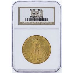 1924 $20 St. Gaudens Double Eagle Gold Coin NGC MS65