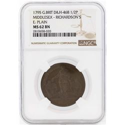 1795 Great Britain 1/2 Penny Middlesex Richardsons Coin NGC MS62BN