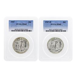Set of 1947 & 1947-D Walking Liberty Half Dollar Coins PCGS MS65