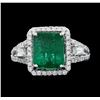 Image 1 : Platinum 3.19ct Emerald and Diamond Ring