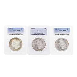 Lot of (3) 1885-O $1 Morgan Silver Dollar Coins PCGS MS64