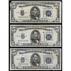 Lot of (3) 1934 $5 Silver Certificate Notes