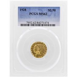 1928 $2 1/2 Indian Head Quarter Eagle Gold Coin PCGS MS62