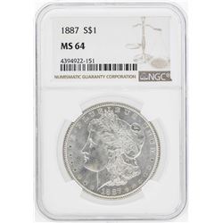 1887 $1 Morgan Silver Dollar Coin NGC MS64