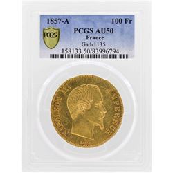 1857-A France 100 Francs Gold Coin Gad-1135 PCGS AU50