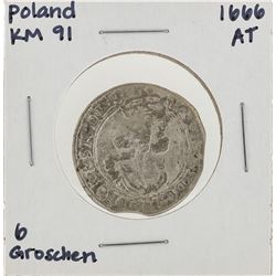 1666 AT Poland 6 Groschen KM91 Silver Coin