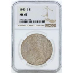 1923 $1 Peace Silver Dollar Coin NGC MS63