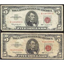 Lot of (2) 1963 $5 Legal Tender Notes