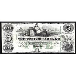1800s $5 The Peninsular Bank Obsolete Bank Note