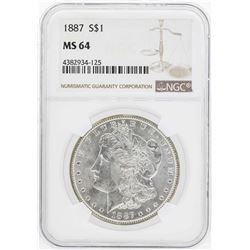 1887 $1 Morgan Silver Dollar Coin NGC MS64