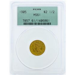 1905 $2 1/2 Liberty Head Quarter Eagle Gold Coin PCGS MS61