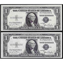 Lot of (2) Consecutive 1935D $1 Silver Certificate Notes Narrow Uncirculated