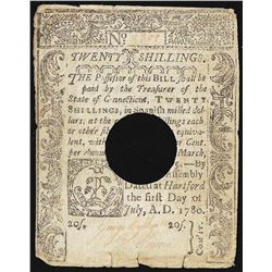 July 5, 1780 Connecticut Twenty Shillings Colonial Currency Note