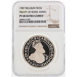 1987 Belgium 5 ECU Silver Proof Coin NGC PF68 Ultra Cameo