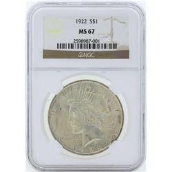 1922 $1 Peace Silver Dollar Coin NGC MS67