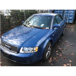 2003 AUDI A4 R, 4DR SEDAN, BLUE, VIN # WAUJC68E43A336275