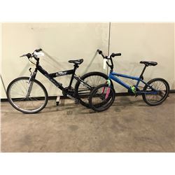 2 BIKES: BLACK DUNLOP FS767 21 SPEED MOUNTAIN BIKE & BLUE NO NAME SINGLE SPEED BMX BIKE