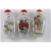 Image 1 : 3 X HAND PAINTED SNUFF BOTTLES GLASS WITH STOPPERS