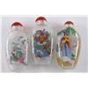 Image 2 : 3 X HAND PAINTED SNUFF BOTTLES GLASS WITH STOPPERS
