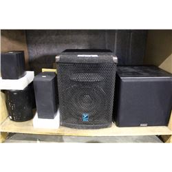 SHELF LOT OF SPEAKERS