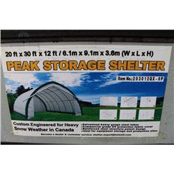 20 FT BY 30 FT PEAK STORAGE SHELTER