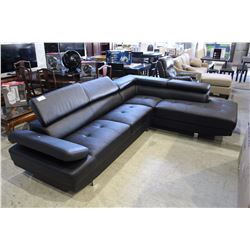 BLACK LEATHER SECTIONAL SOFA SET