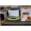Image 2 : SHELF LOT OF HOME PRODUCTS INCLUDING BACK TO BASICS STEAM JUICER, PREP WORKS SALAD SPINNER AND MORE
