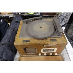 STEWART-WARNER RADIO/PHONO/RECORDER, ELECTRIC, LEATHERETTE COVERED BOX, PORTABLE, DROP FRONT, PHONO