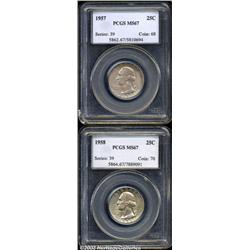 1957 25C MS67 PCGS, a medium coating of lilac-g