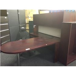 MAHOGANY KRUG 6' P-TOP L-SHAPE EXECUTIVE DESK WITH HUTCH