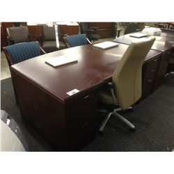 MAHOGANY KRUG BOW FRONT 6' DOUBLE PEDESTAL EXECUTIVE DESK