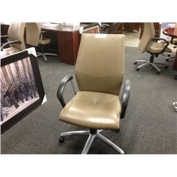 KEILHAUER SAND LEATHER ADJUSTABLE HIGH BACK ERGONOMIC MULTILEVER EXECUTIVE CHAIR