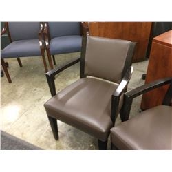 HDF GREY LEATHER MAHOGANY FRAME CLIENT CHAIR